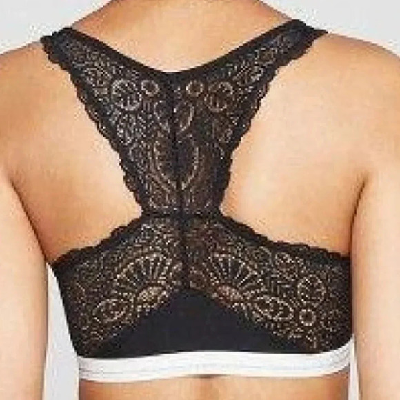 MEDIUM Xhilaration Sporty Rib Lace Racer Wire Free Bralette Black NWT - Picture 6 of 6